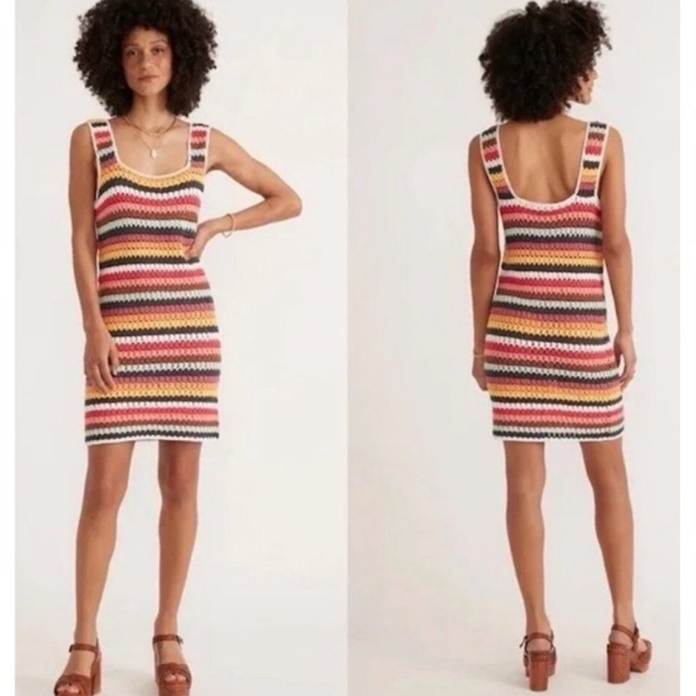MARINE LAYER Fiona Crochet Dress  Multi Stripe Style 15909 Size extra small XS